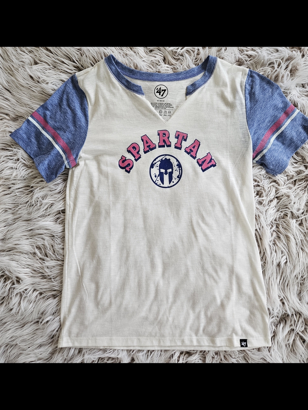 ’47 Spartan Race Womens Tee Cream, Blue & Pink Accents